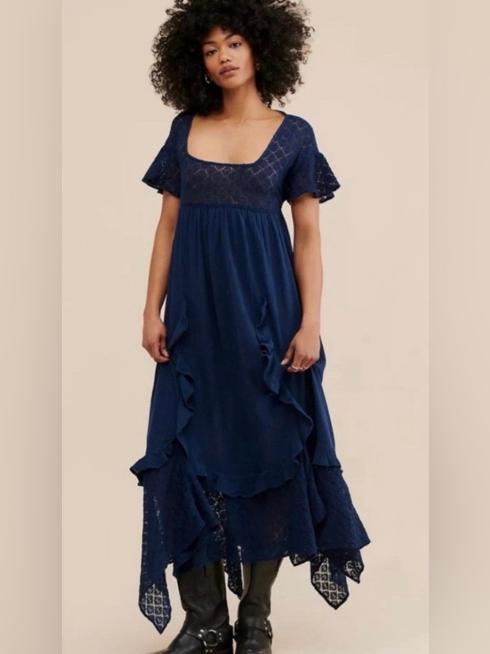 Free People Lace Maxi Dress wedding guest Boho Pleated Skirt festival